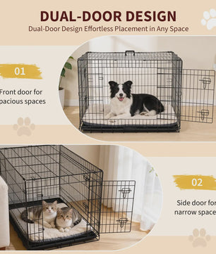 Dubbeldeurs Metalen Hondenkennel 24-48 inch - Inklapbaar met Uitneembare Tray