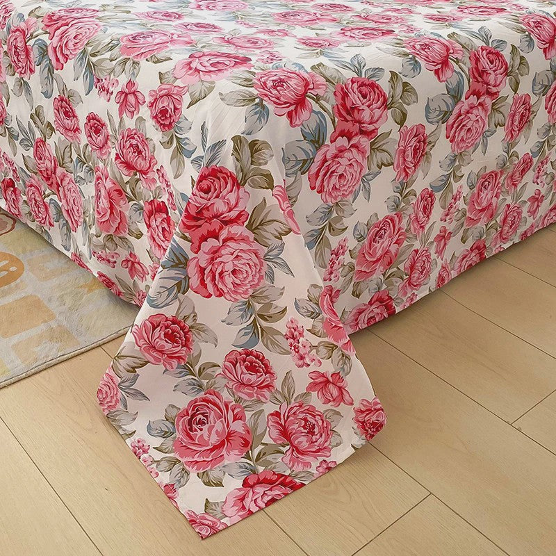 Rood Bloemenprint Top Sheet - Diverse Maten - 150x200 cm