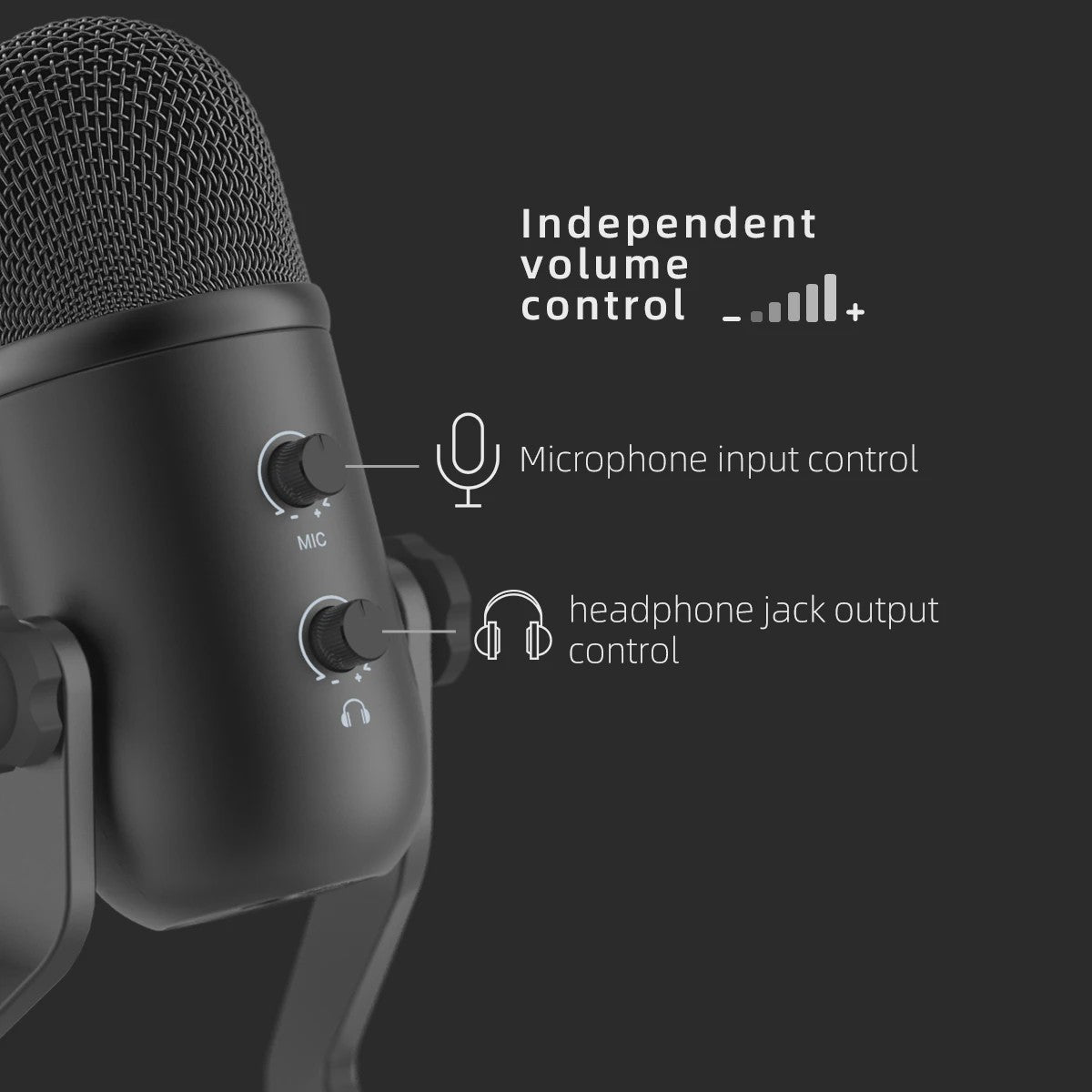 FIFINE K678 USB Microfoon voor PC, Opnemen, Streamen & Gamen - Met Koptelefoonuitgang en Volumeregeling
