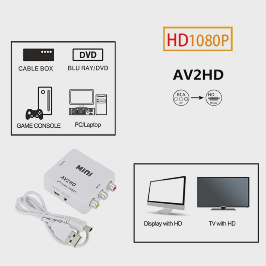 Mini HDMI naar RCA AV Converter met Upscaler - Full HD 1080P