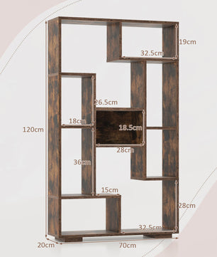 Stijlvolle Houten Boekenkast 120 cm met 9 Vakken - Staande Opbergkast & Kamerverdeler met Kantelbeveiliging