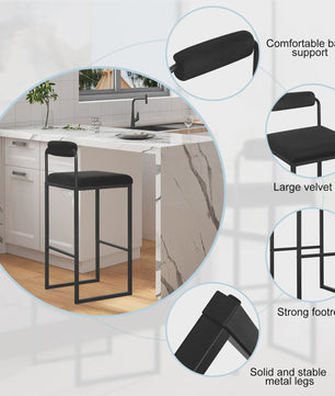 Set van 2 Moderne Keuken Barkrukken met Rugleuning en Voetensteun - Ergonomisch Design