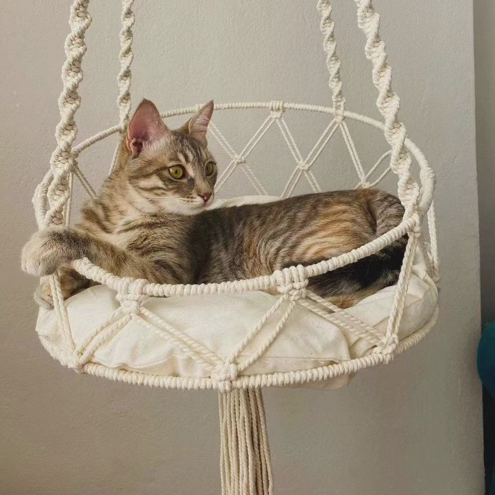 Handgeweven Macramé Kattenhangmat - Boho Stijl Hangend Kattenbed