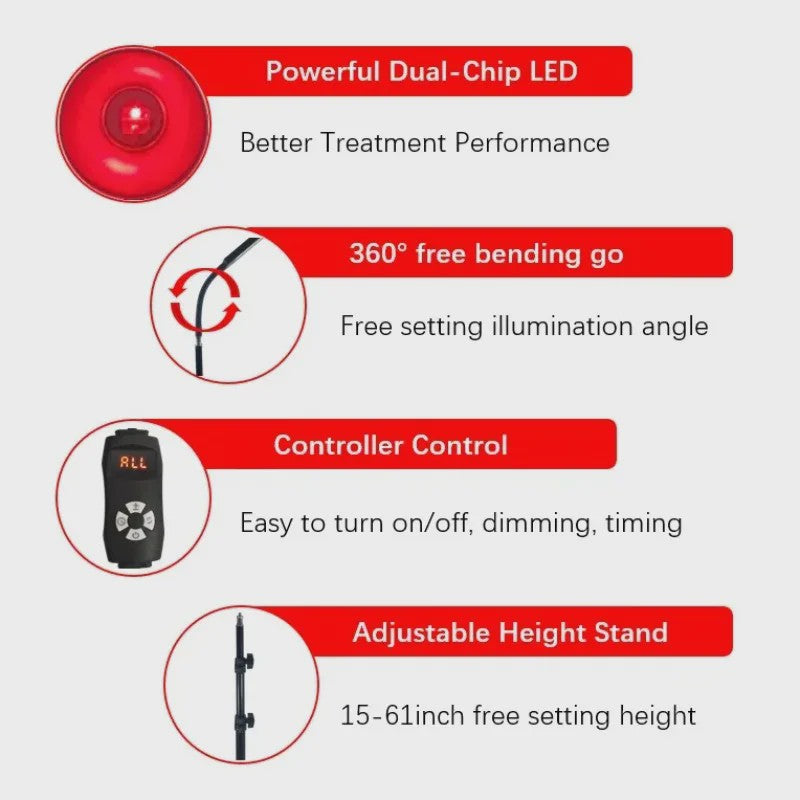 Roodlichttherapie Lamp met Verstelbare Stand - Dual Chip 660/850nm voor Pijnverlichting & Huidverzorging