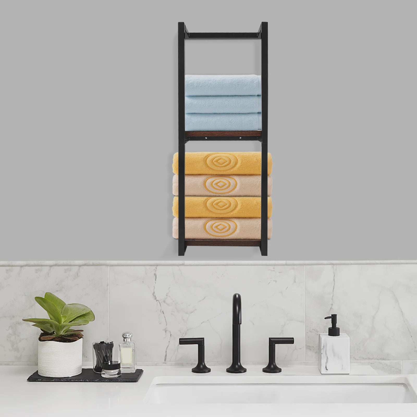Stijlvolle Bruine Wandrek Handdoekhouder met Guardrail - Ideaal voor Badkamer & Keuken