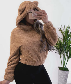 Schattige Fluffy Hoodie met Berenoren - Dames Winter Pullover