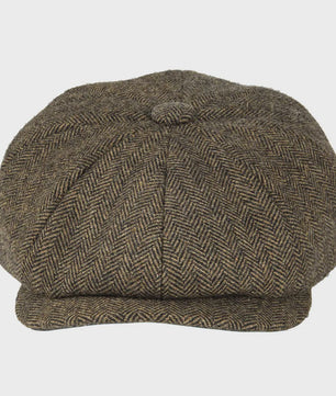 Stijlvolle Heren Herringbone Tweed Flat Cap - Britse Retro Newsboy Pet