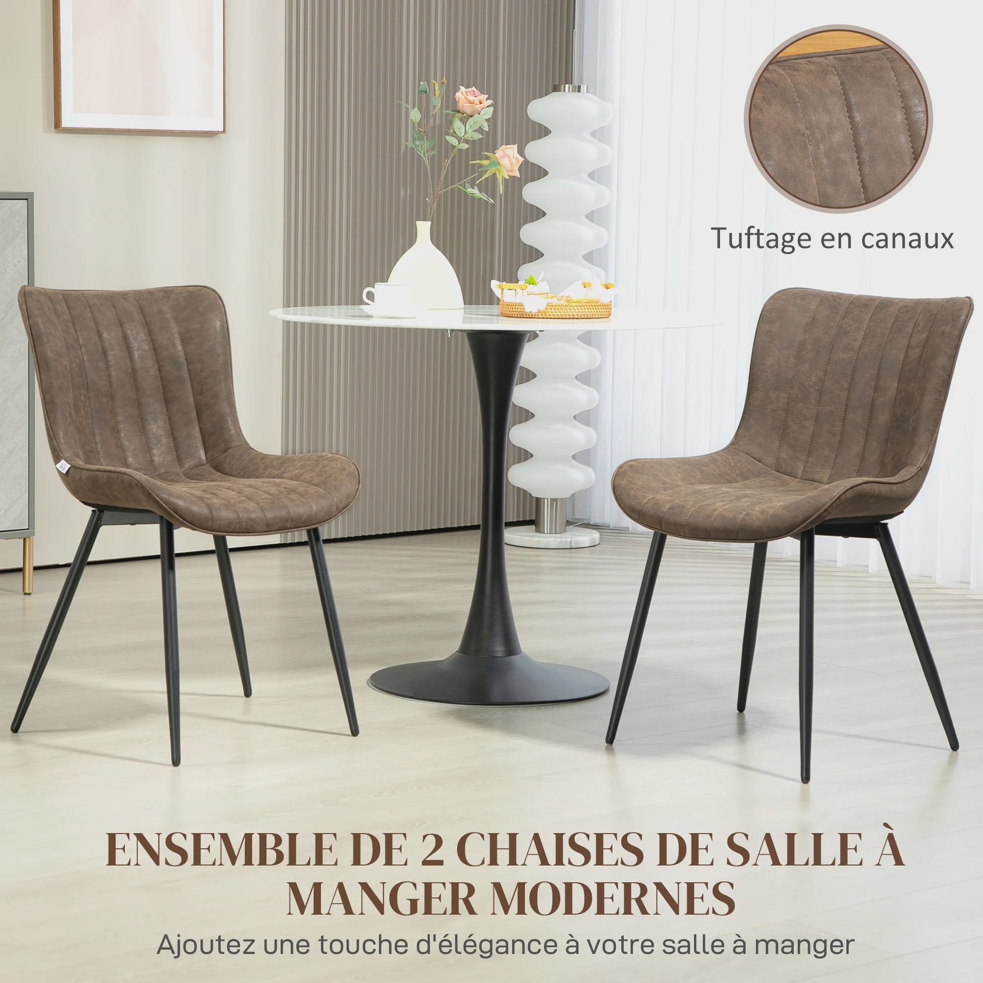 Set van 2 Moderne Gestoffeerde Eetkamerstoelen - Bruin