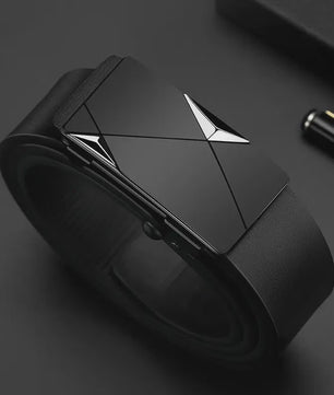 Luxe Heren Riem met Automatische Gesp - PU Leer, Zakelijk & Casual, Geometrisch Design