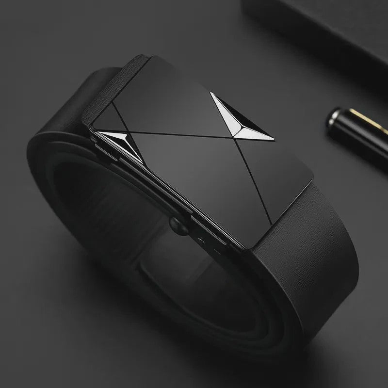 Luxe Heren Riem met Automatische Gesp - PU Leer, Zakelijk & Casual, Geometrisch Design