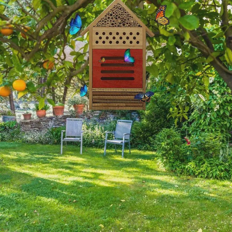 Handgemaakt Houten Bijenhotel voor Tuin - Habitat voor Insecten, Vlinders & Lieveheersbeestjes