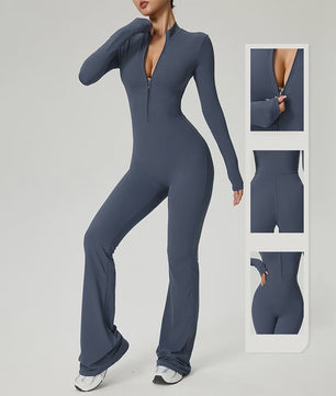 Dames Fitness Jumpsuit met Rits en Lange Mouwen - Perfect voor Yoga, Gym & Workout