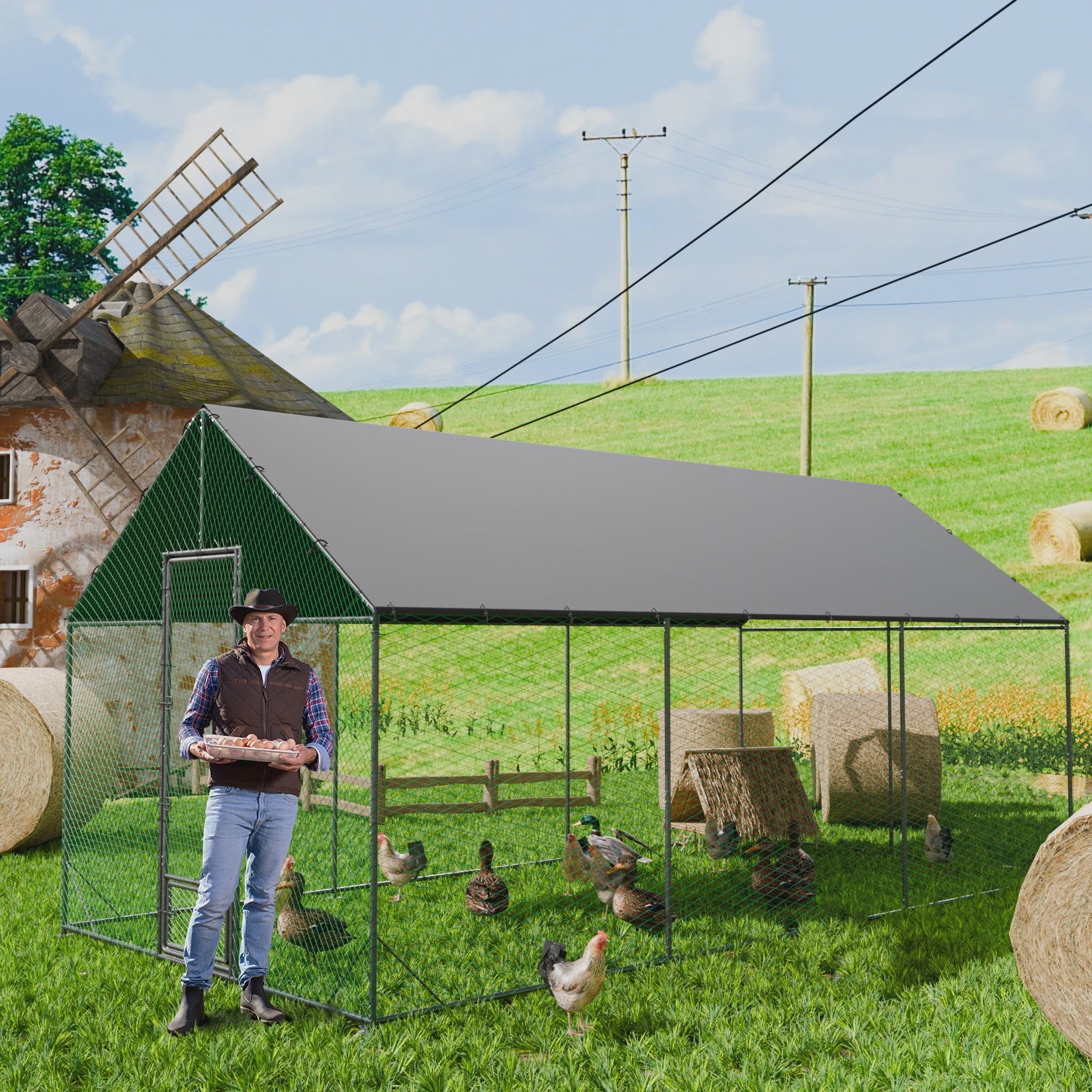 Ruime Metalen Kippenren met Dak - Weerbestendig en Roofdierproof
