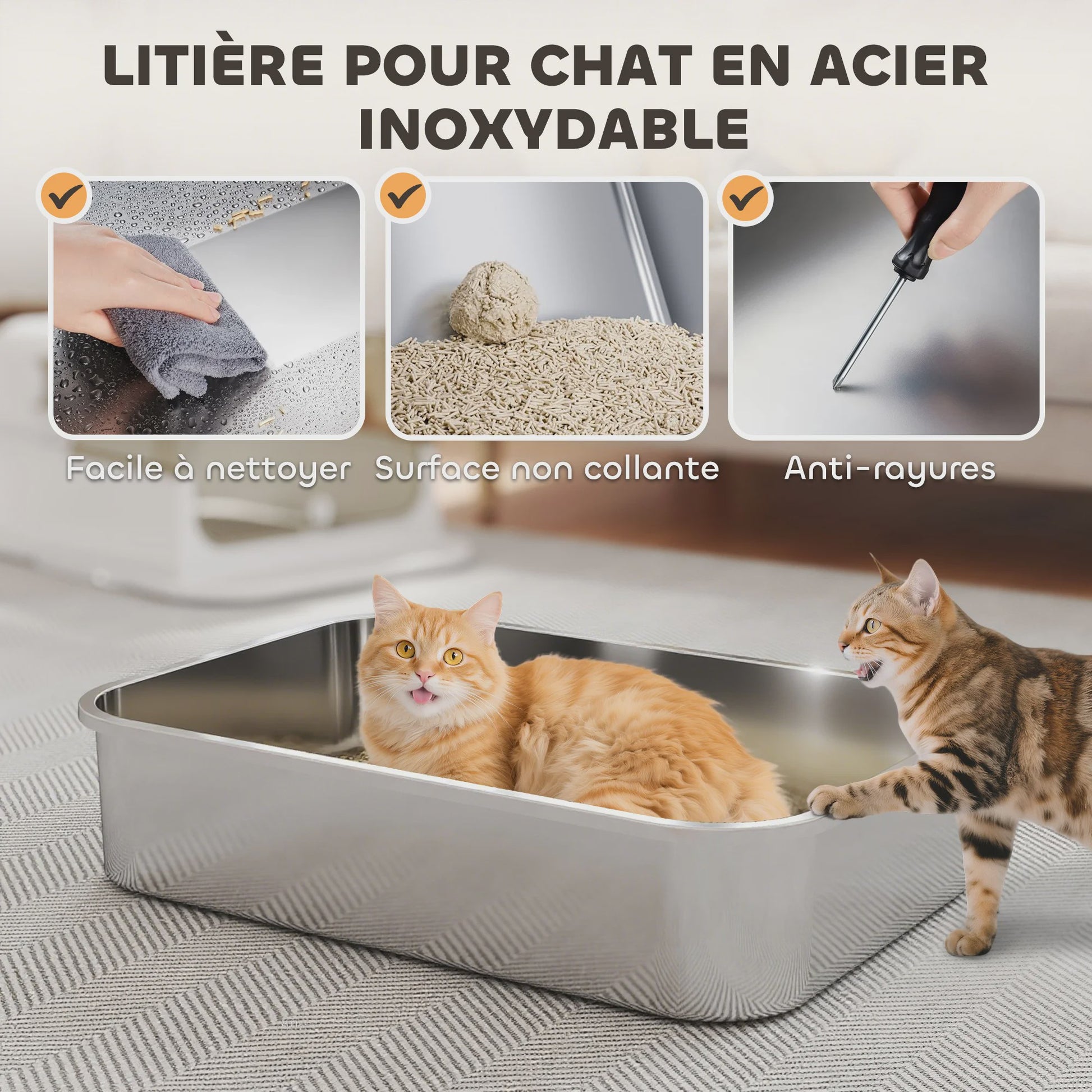 Gesloten Kattenbak met RVS Bodem - Ruim & Geurarm - Wit - 70x50 cm