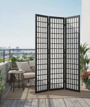 Zwart Houten Kamerscherm met 4 Panel - Japans Design & Ruimteverdeler