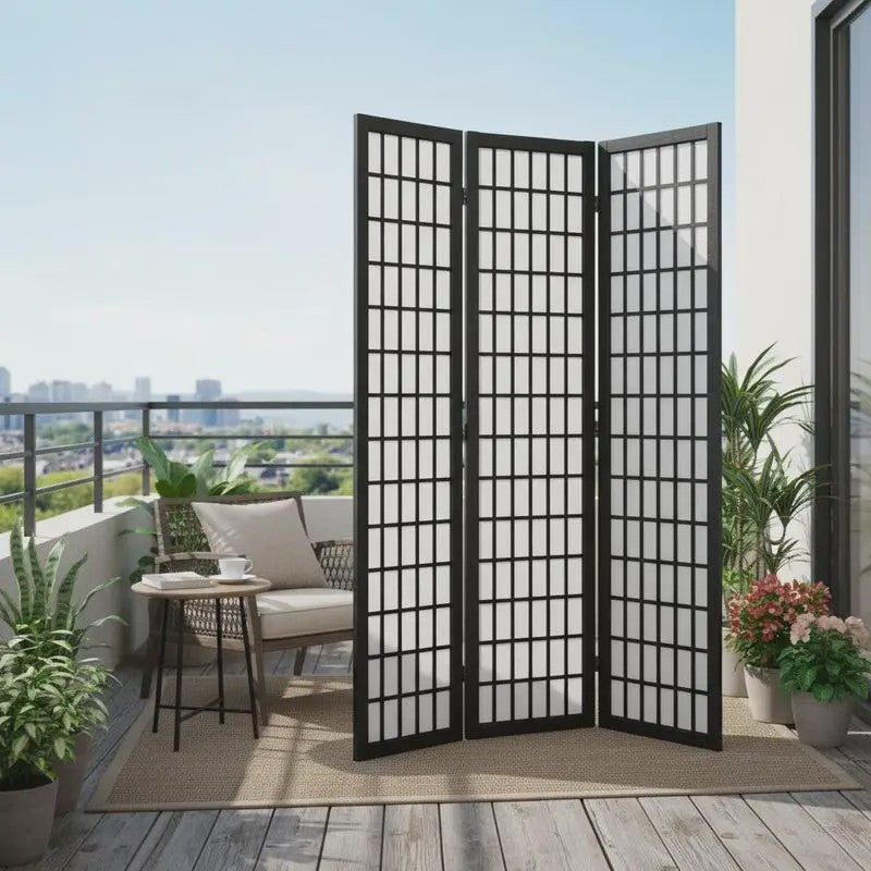 Zwart Houten Kamerscherm met 4 Panel - Japans Design & Ruimteverdeler
