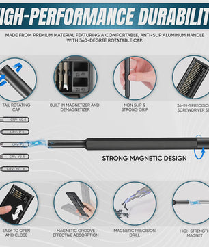 26-delige Precisie Schroevendraaierset met 24 Magnetische Bits en Ingebouwde Magnetizer