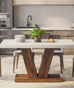 Moderne Eettafel Wit 120x80cm voor 4 Personen - Stijlvolle Keukentafel met Unieke Houten Poot