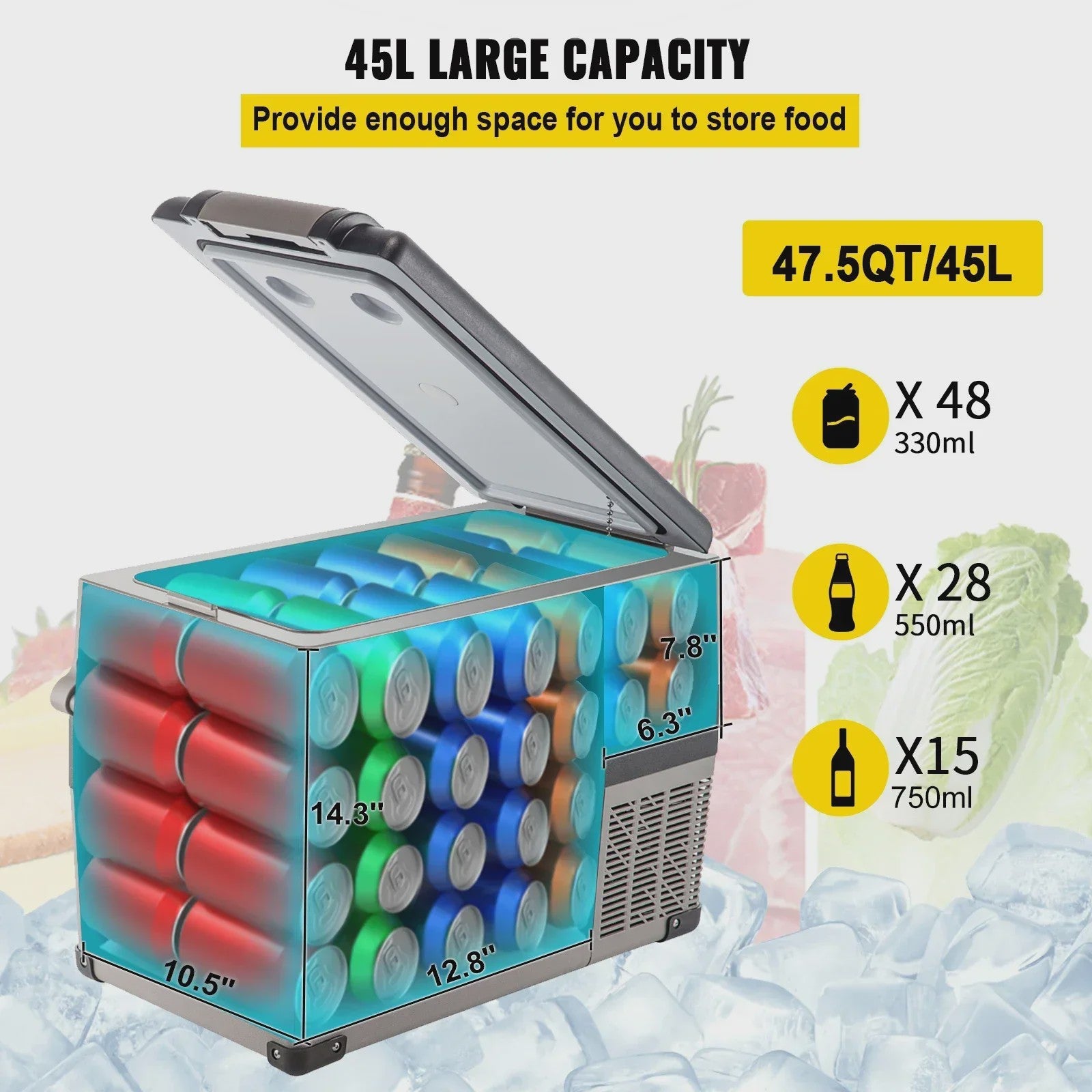 VEVOR Draagbare Auto Koelkast & Vriezer - 35L/45L/55L - 12/24V DC & 110-240V AC