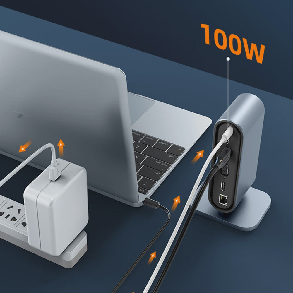 USB-C Docking Station 100W PD, 4K HDMI, VGA, RJ45, USB 3.0 Hub & SD/TF Kaartlezer