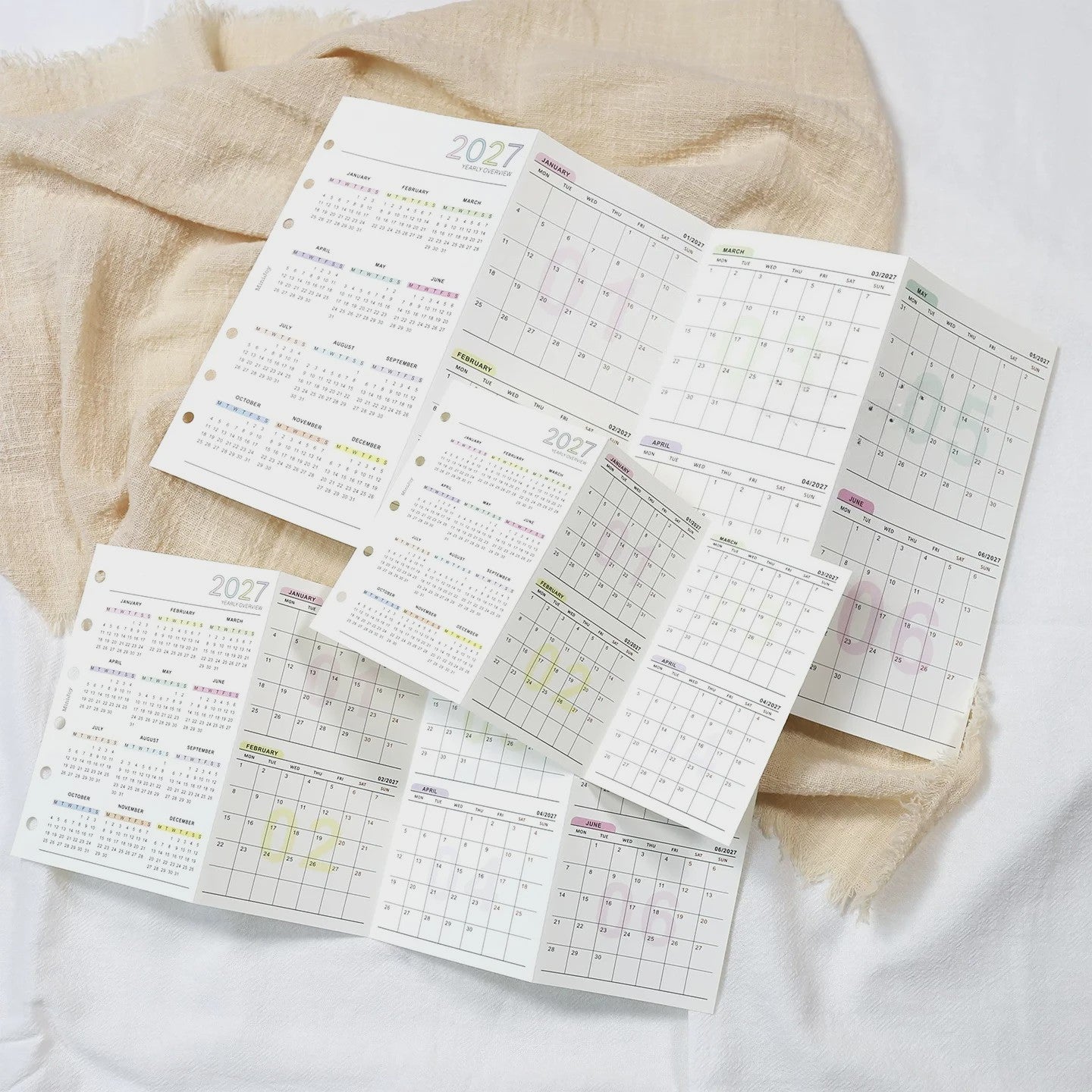 2027 Jaarkalender Navulling voor Planner | A6, A7, M5 | 4-Fold Ontwerp