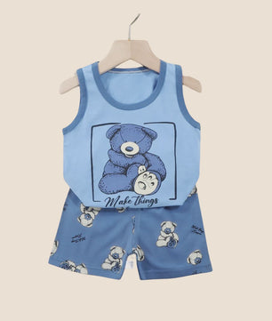 Zomer Set Kinderen: Katoenen Mouwloos Vest & Shorts met Leuke Prints