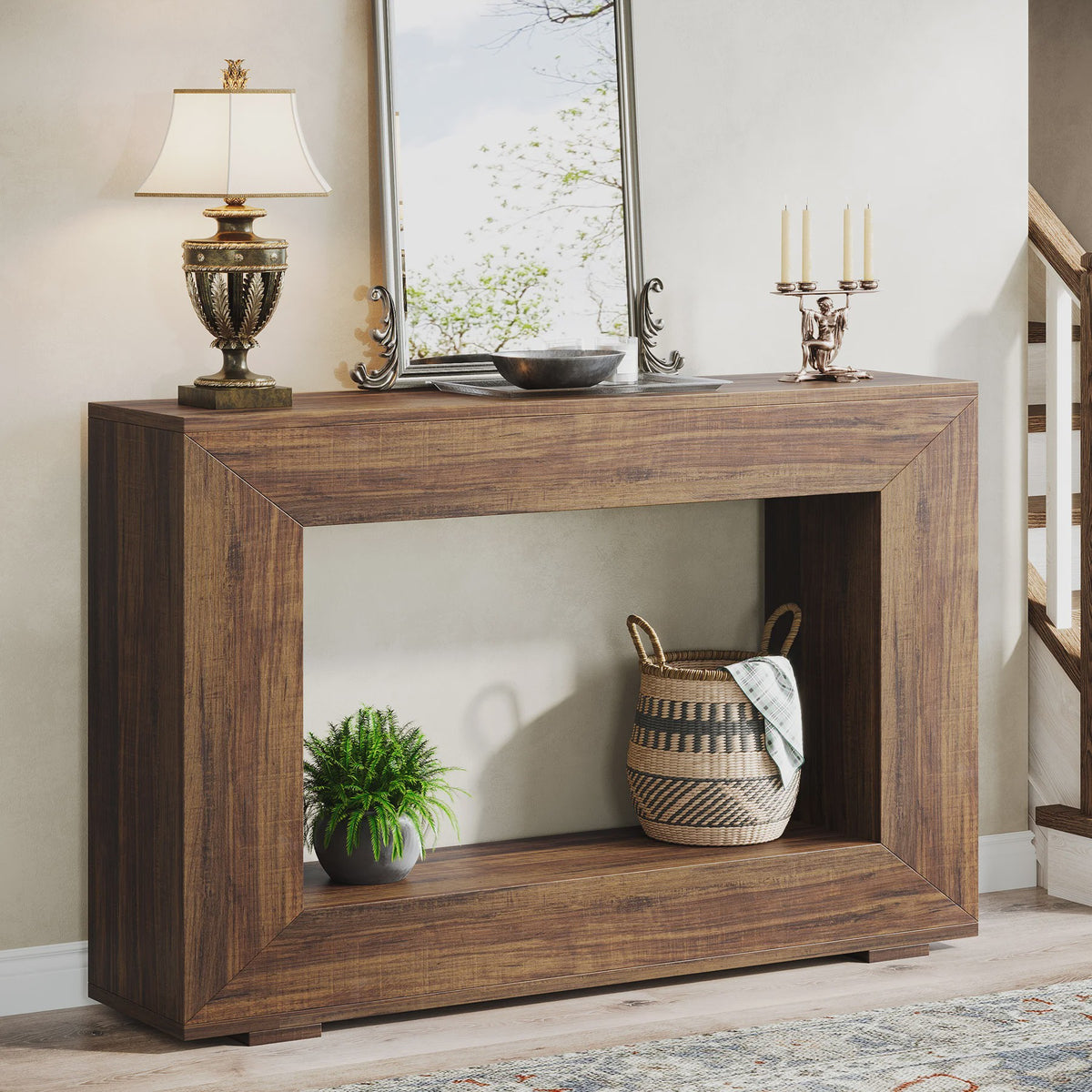 Tribesigns Farmhouse Console Tafel 119 cm - Industriële Halmeubel met Houten Look