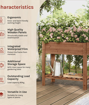 Houten Verhoogd Plantenbak met Plank - 80x75x40cm - Tuin & Balkon