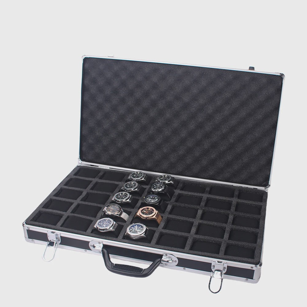 Luxe Aluminium Horloge Koffer met 35 Vakken - Draagbare Opbergdoos voor Horloges en Sieraden