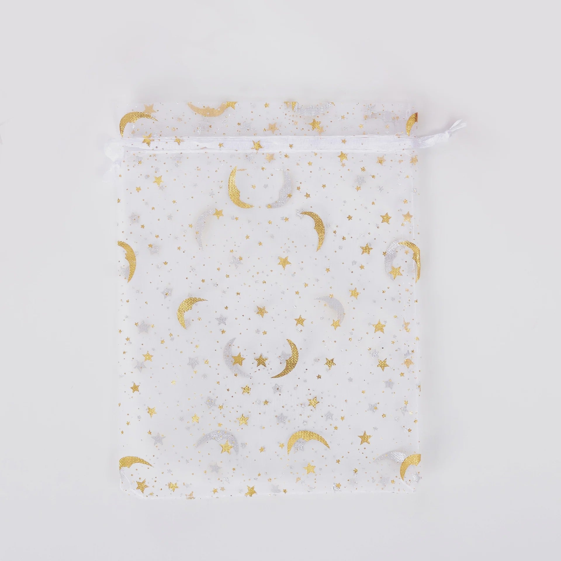 50x Organza Cadeauzakjes met Maan & Sterren - Wit met Goud - Ideaal voor Sieraden, Snoep & Feestelijke Gunsten