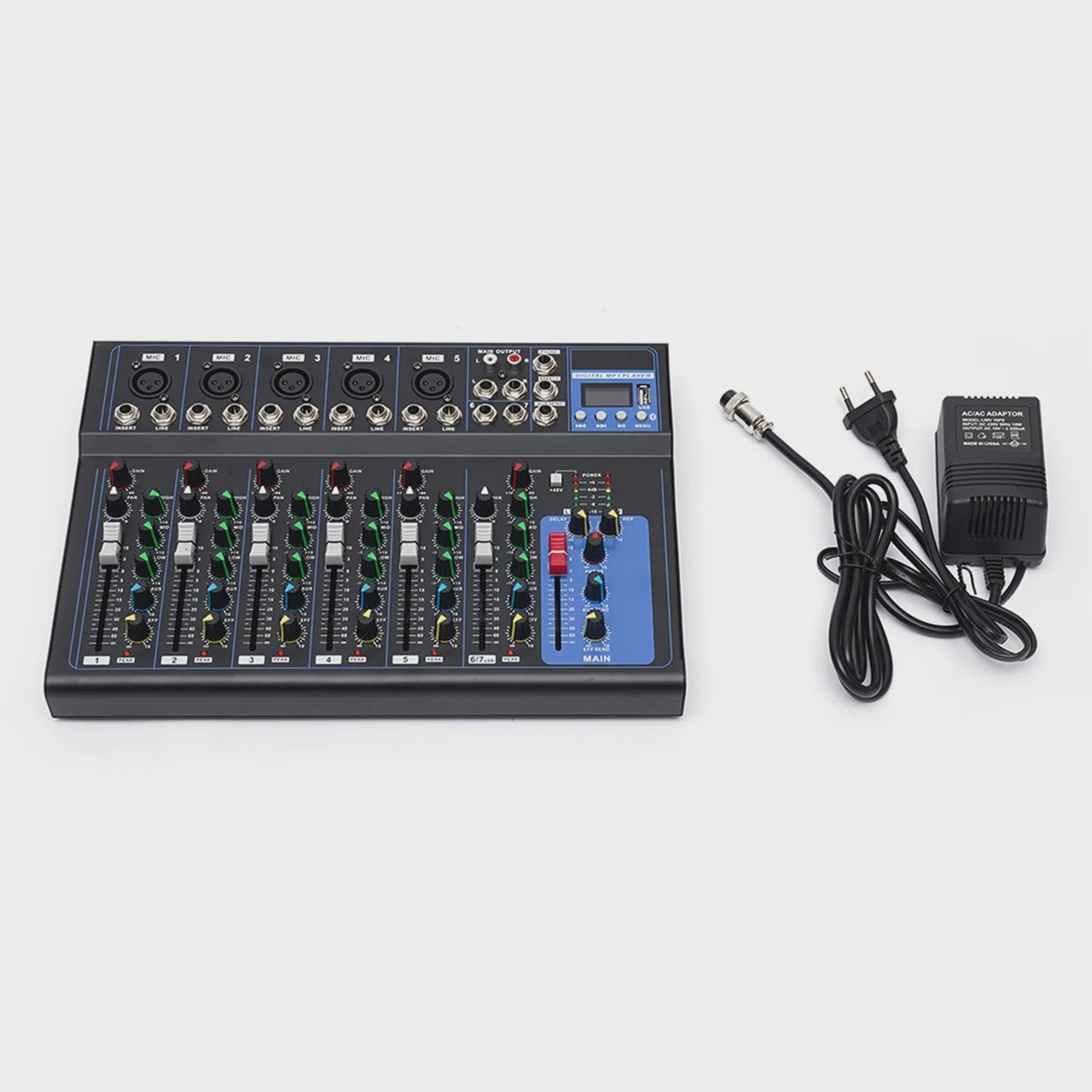 Professionele 7-Kanal Audio Mixer - Digitale Sound Console met USB MP3 Speler