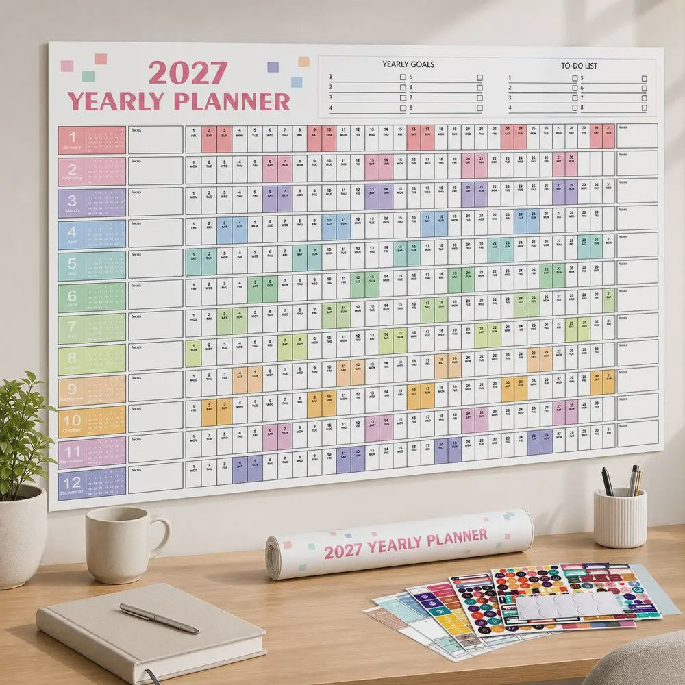 Jaarplanner 2027 - Grote Wandkalender met Planvakken en Stickers