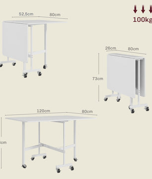 Homcom Klaptafel Eettafel voor 4-6 Personen met Wielen 120x80x73 cm