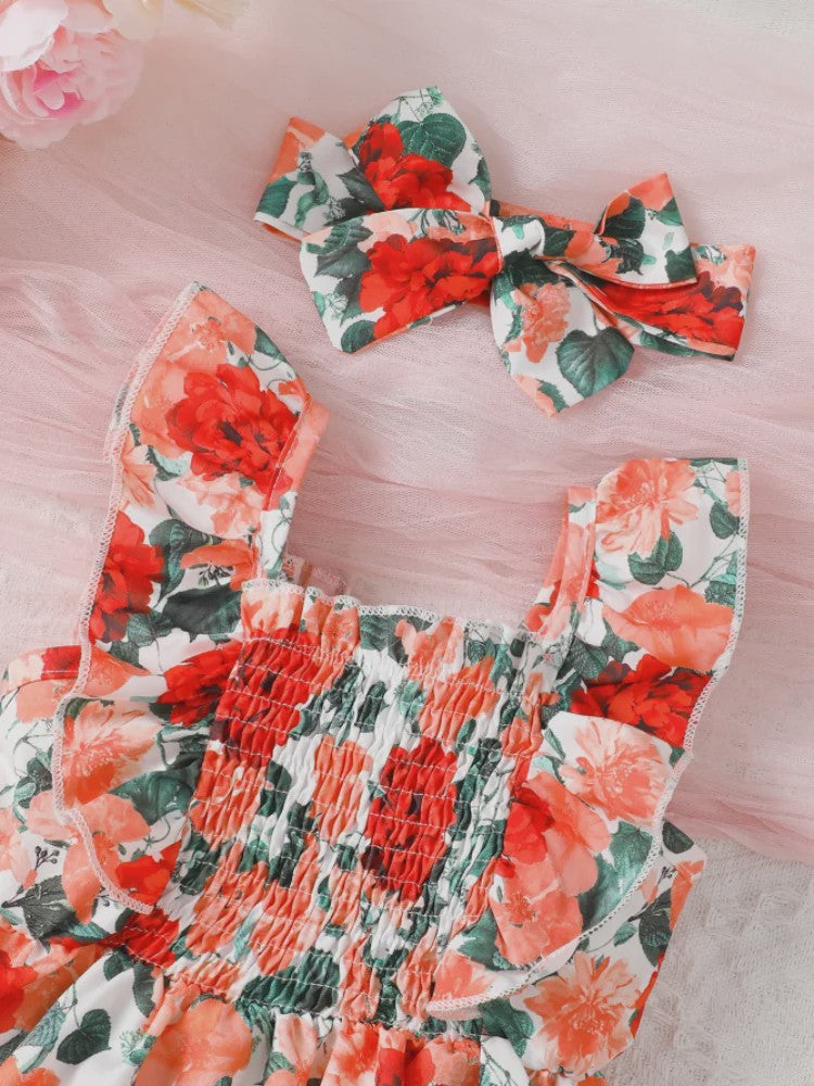 Zomerjurk met Hoofdband voor Baby Meisjes (0-2 Jaar) - Bloemendruk