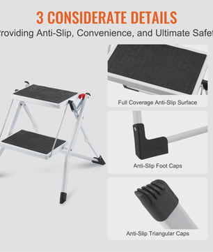 Opvouwbare 2-treden trapkruk met anti-slip pedalen en hoge draagkracht (150 kg)