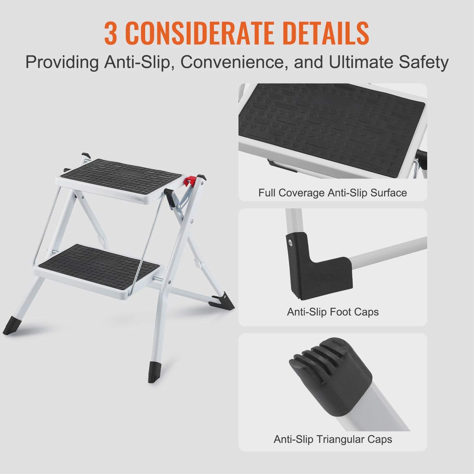Opvouwbare 2-treden trapkruk met anti-slip pedalen en hoge draagkracht (150 kg)