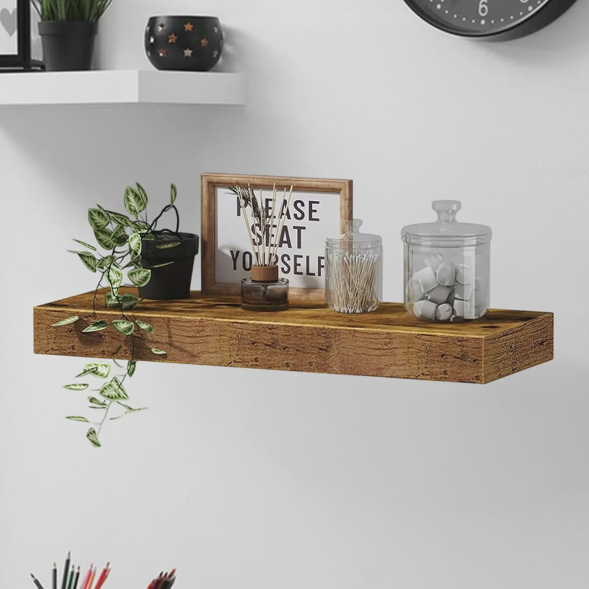 Drijvende Wandplank - Stevig & Decoratief met Onzichtbare Beugel voor Woonkamer, Keuken, Badkamer