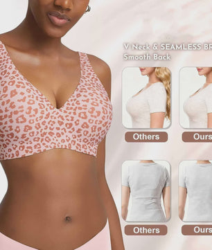 Seamless Beugelvrije BH met Luipaardprint - Diepe V-hals & Push-up Effect