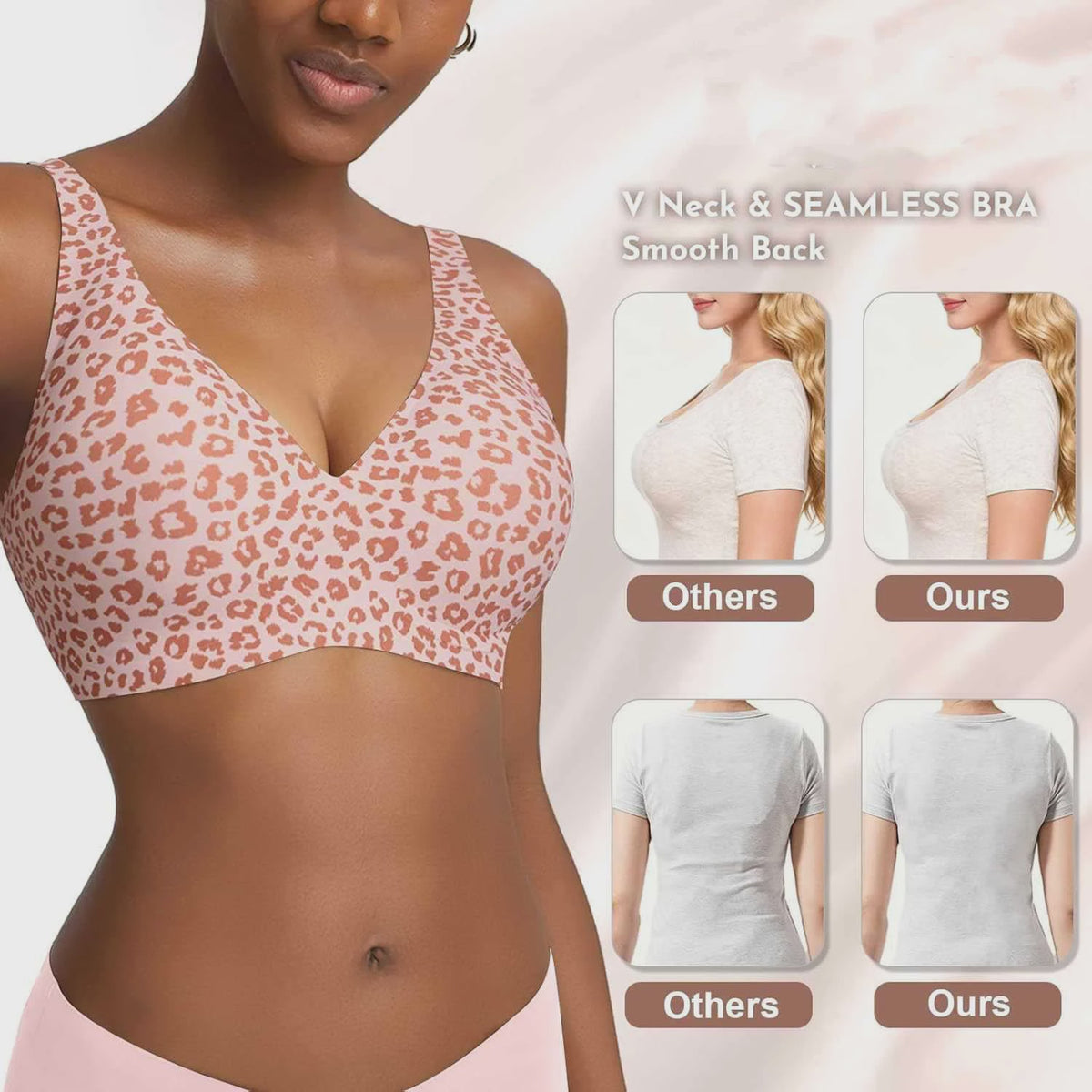 Seamless Beugelvrije BH met Luipaardprint - Diepe V-hals & Push-up Effect
