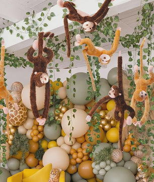 6 Stuks Hangende Pluche Apen met Kunstranken - Jungle & Safari Decoratie