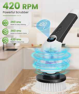 Elektrische Spin Scrubber 8-in-1 met Telescoopsteel en 8 Opzetborstels