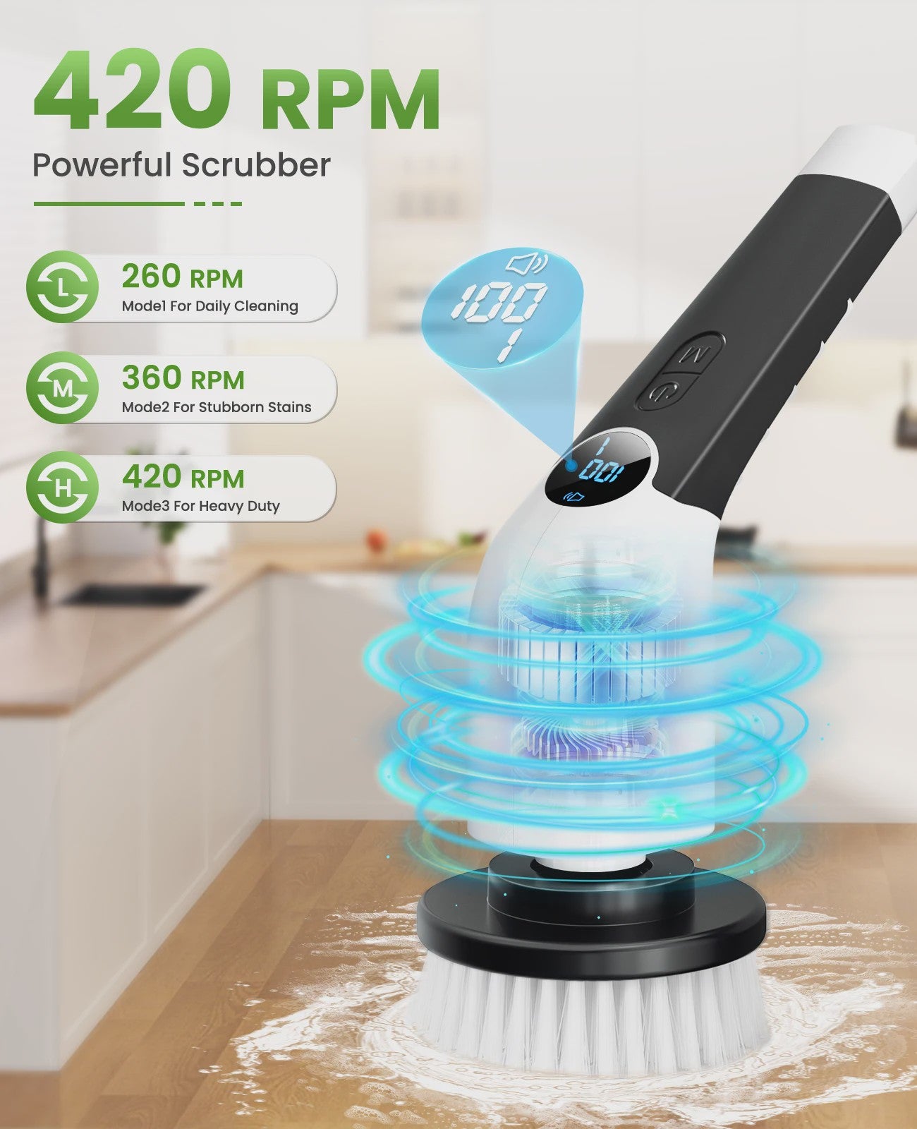 Elektrische Spin Scrubber 8-in-1 met Telescoopsteel en 8 Opzetborstels