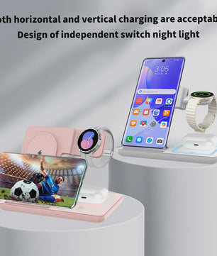 3-in-1 Opvouwbare Draadloze Oplader Stand voor Samsung Telefoon, Horloge & Earbuds - Snel Laden
