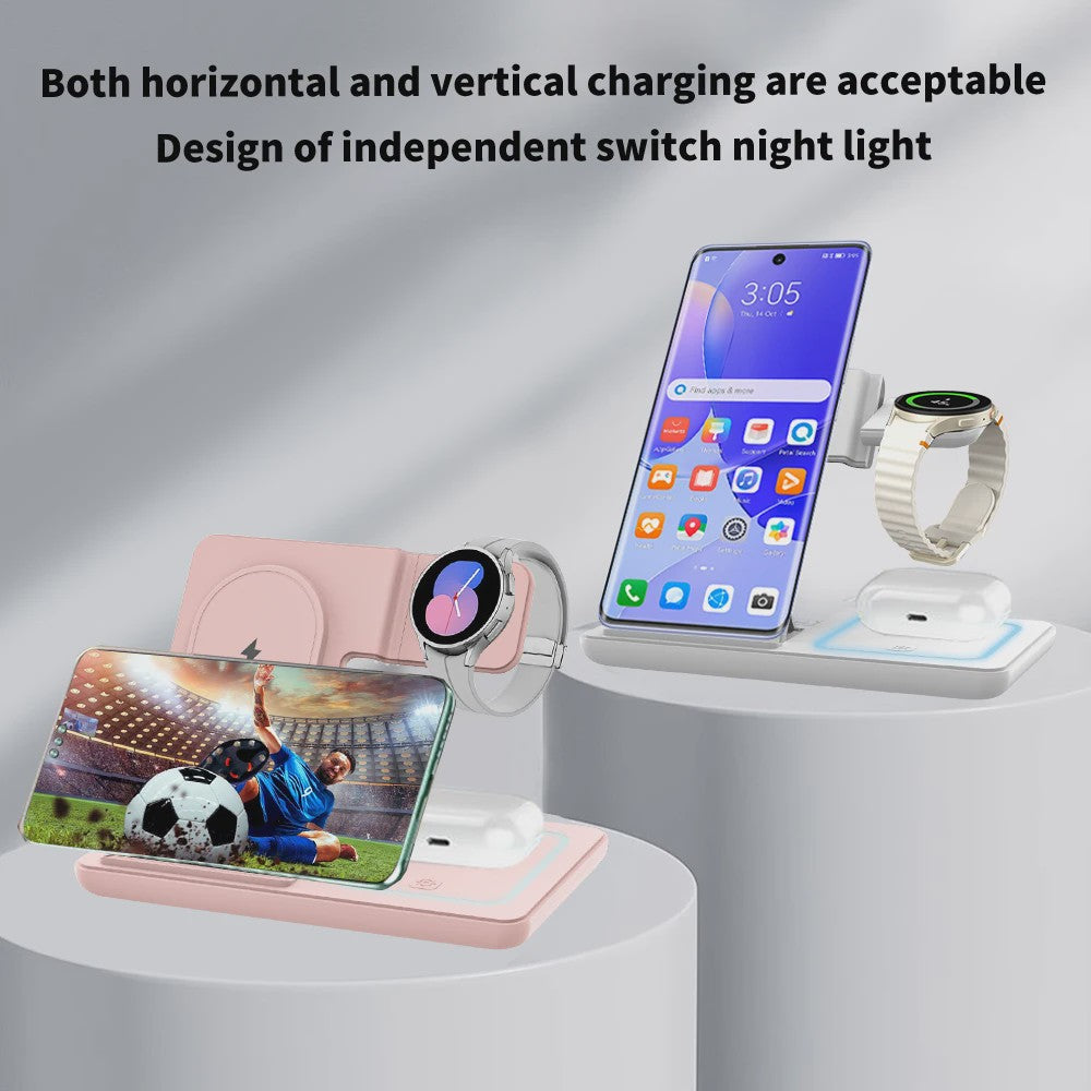 3-in-1 Opvouwbare Draadloze Oplader Stand voor Samsung Telefoon, Horloge & Earbuds - Snel Laden