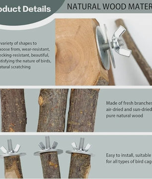 Natuurlijke Houten Papegaai Zitstok Set - Kauwbaar & Pootverzorgend Speelgoed
