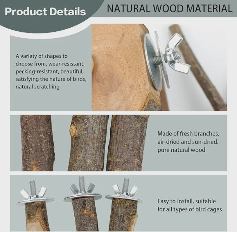 Natuurlijke Houten Papegaai Zitstok Set - Kauwbaar & Pootverzorgend Speelgoed