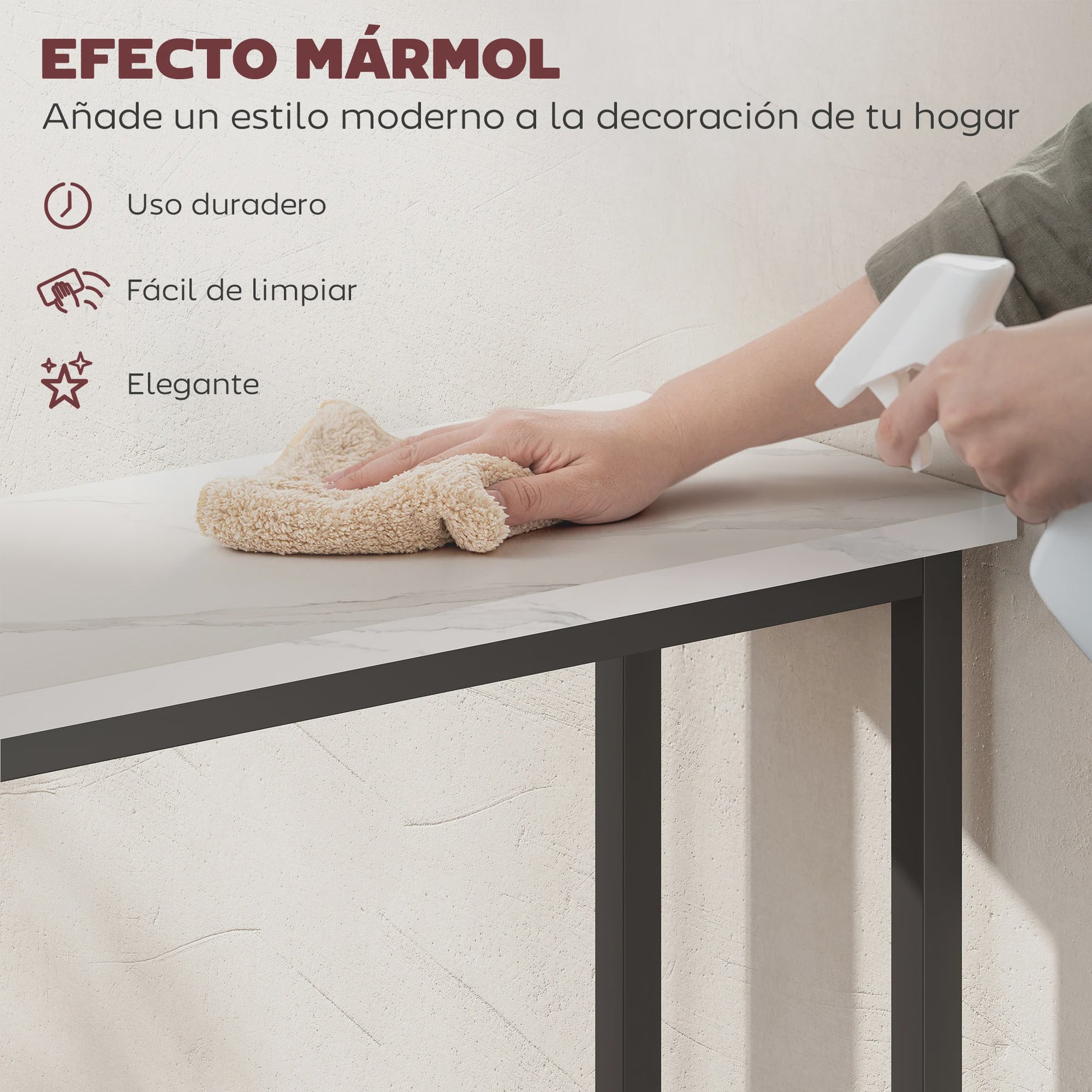 Smalle Hal Console Tafel met Marmerlook en Zwart Metaal Frame - 75x24x76 cm