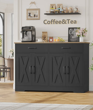 Zwarte Sideboard Kast met 2 Lades en 4 Deuren - 120cm Breed