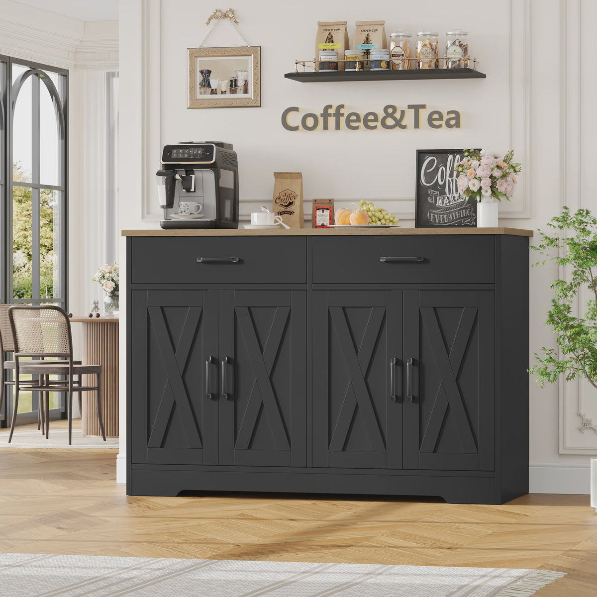 Zwarte Sideboard Kast met 2 Lades en 4 Deuren - 120cm Breed