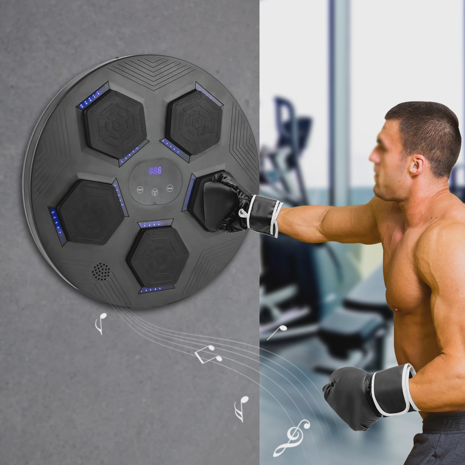 Slimme Muziek Bokszak Wandmontage - Bluetooth, LED Verlichting & Oplaadbaar voor Thuis Fitness